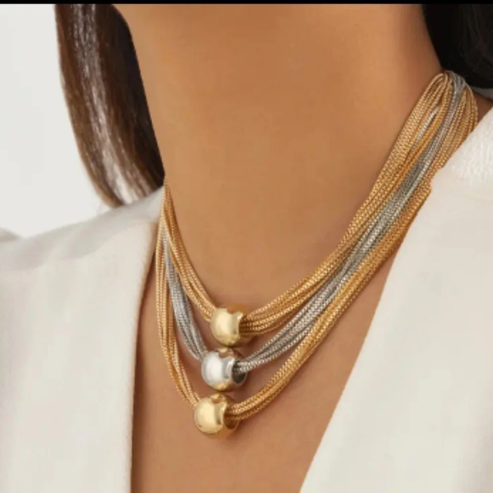 Necklace layers silver gold plated